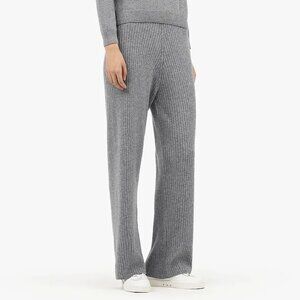In Every Story Heather Grey Ribbed Knit Wide Leg Lounge Pants Size X (14-16)